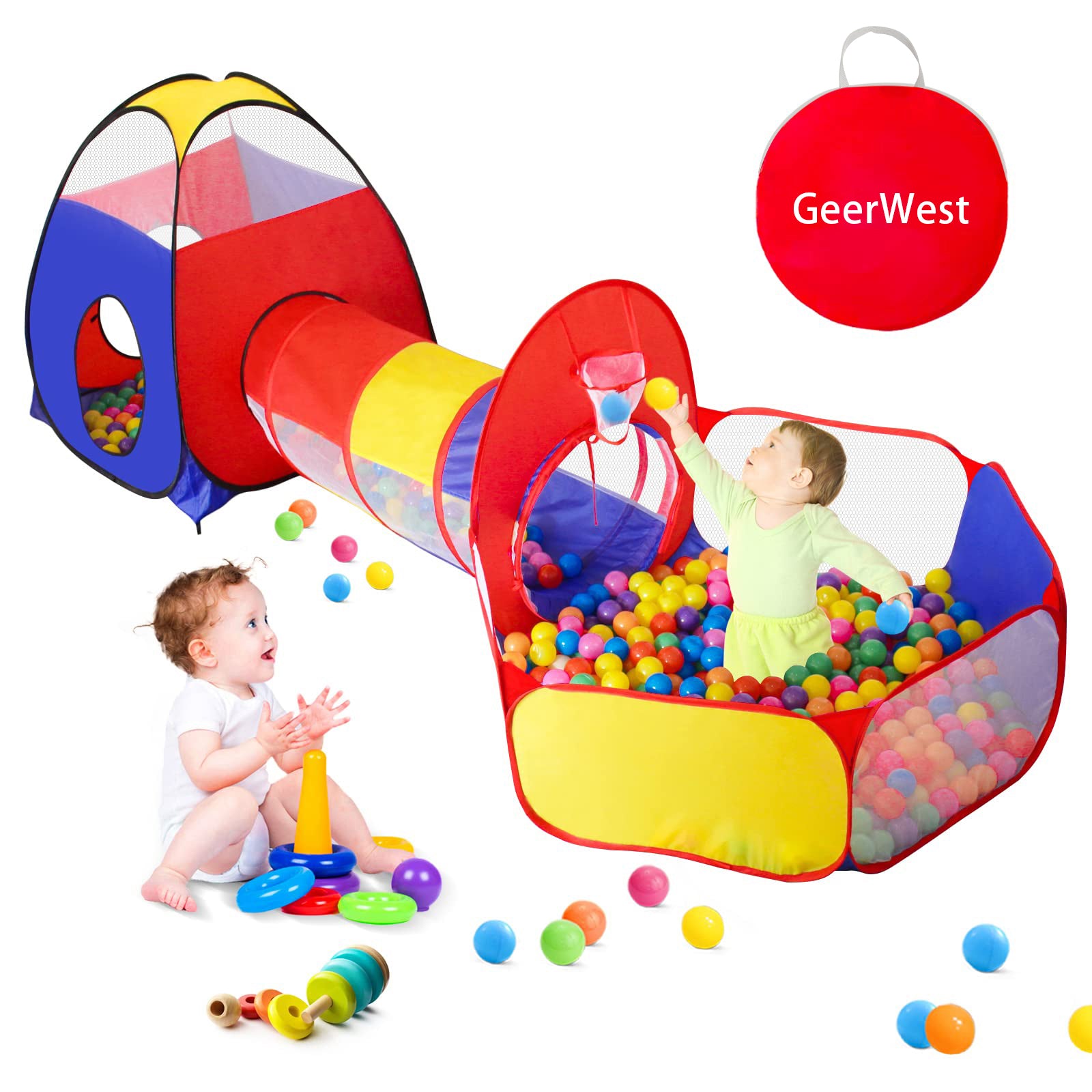 GeerWest 3 in 1 Kids Play Tent with Ball Pit and Tunnel Lesson Store