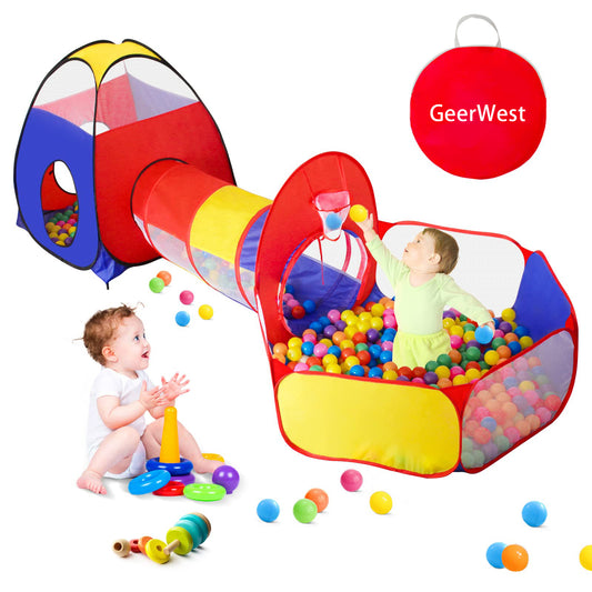 GeerWest 3 in 1 Kids Play Tent with Ball Pit and Tunnel