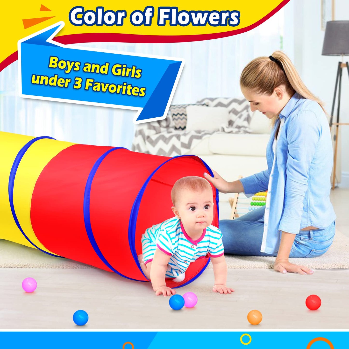 GeerWest Colorful Pop Up Kids Play Tunnel