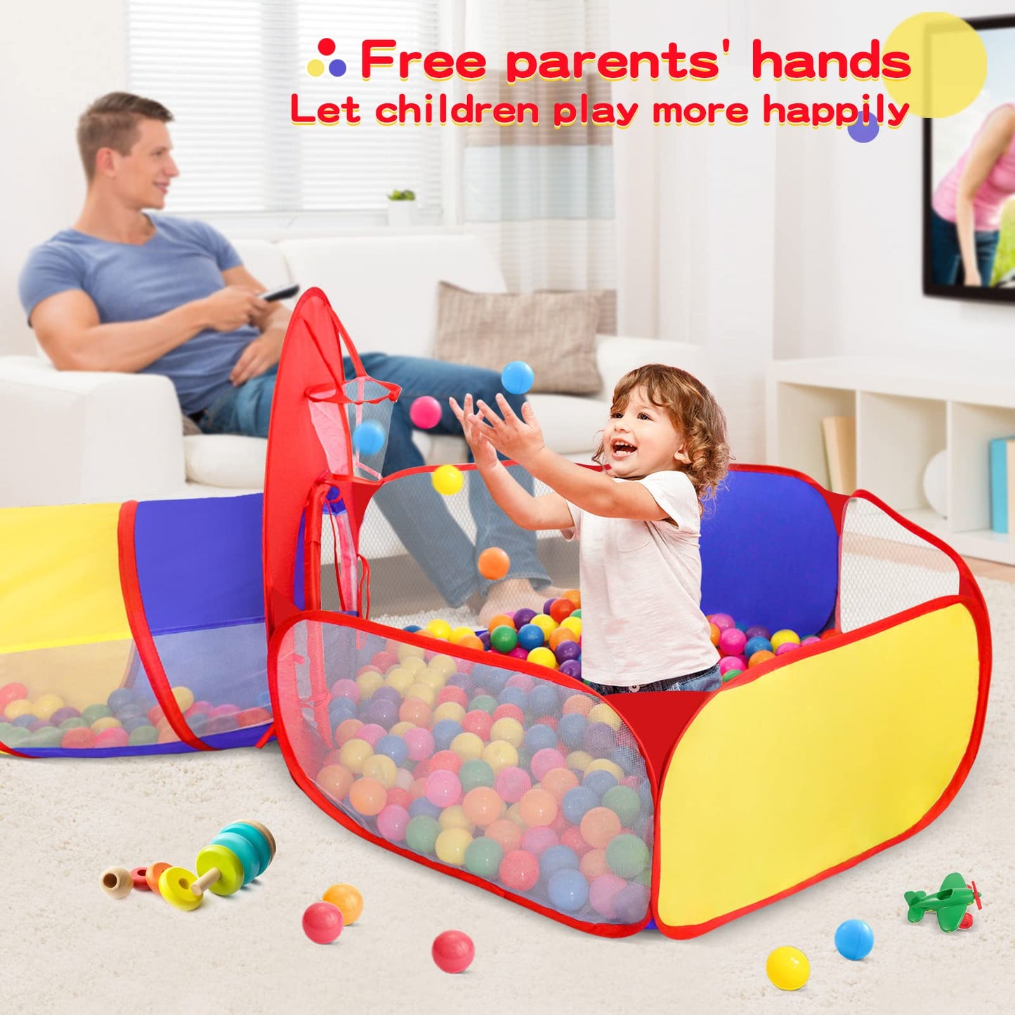 GeerWest 3 in 1 Kids Play Tent with Ball Pit and Tunnel