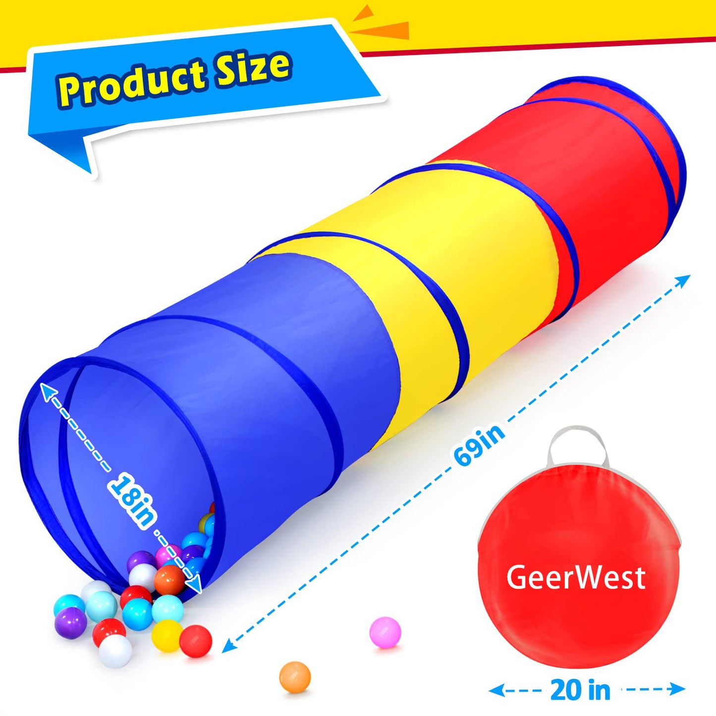 GeerWest Colorful Pop Up Kids Play Tunnel