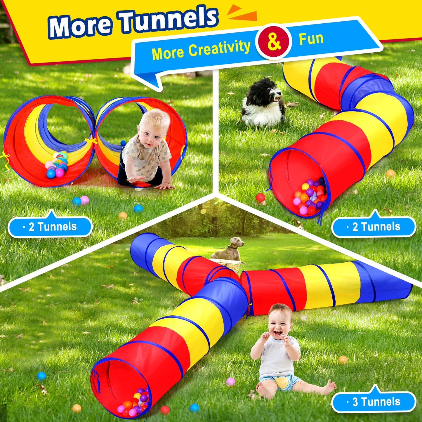 GeerWest Colorful Pop Up Kids Play Tunnel